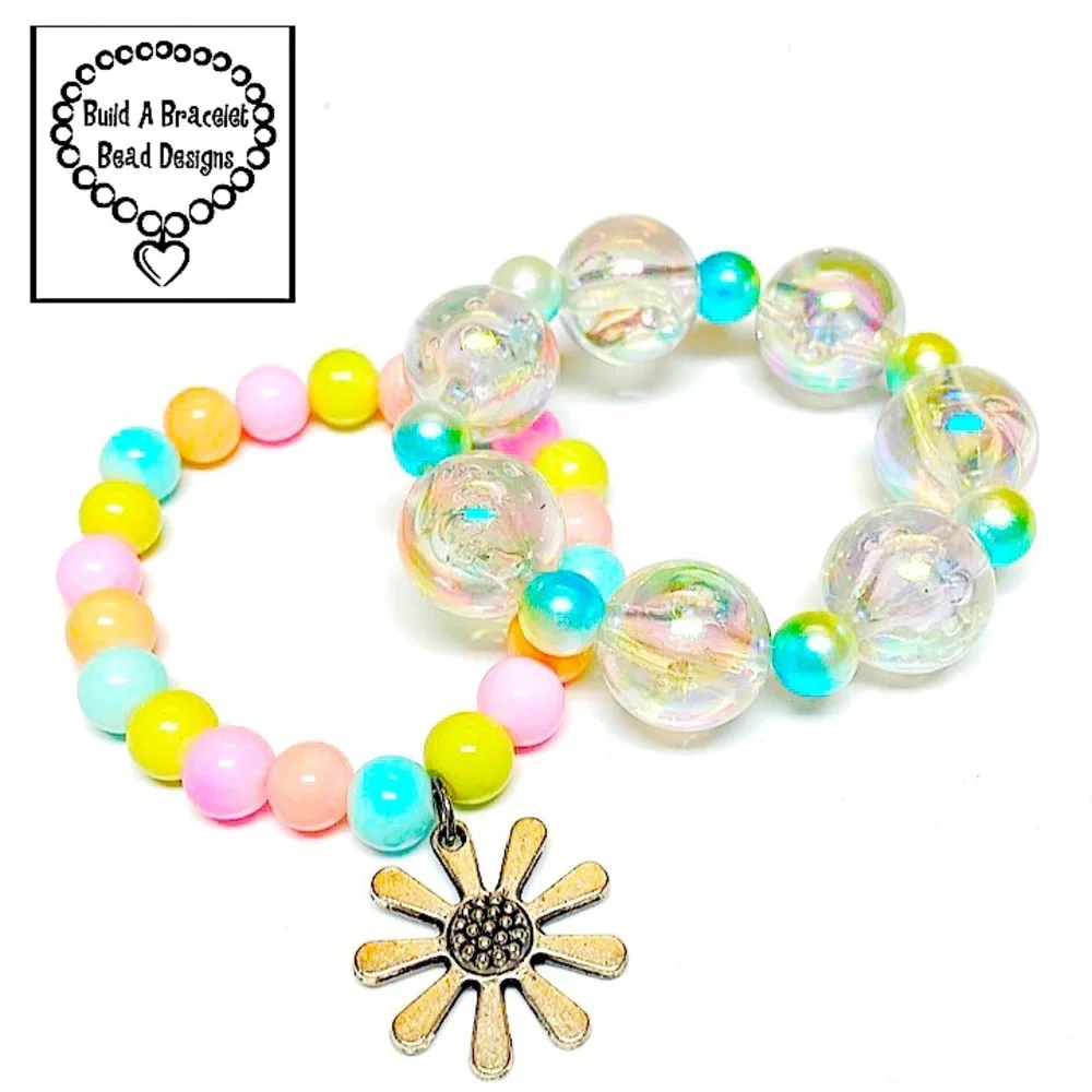 Handmade Girls Rainbow Daisy Bracelet Set Beaded Summer Birthday Gift Jewelry